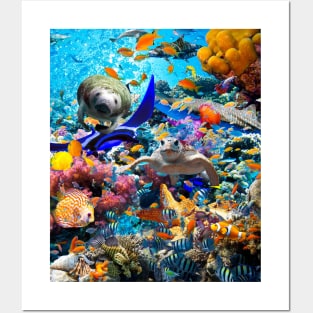 Ocean Dolphin Shark Turtle Coral Sea Fish Orca Whale Reef Posters and Art